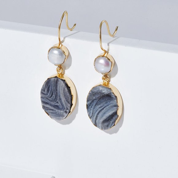 🌈Hand Crafted 18K Gray Drussy Pearls Earrings - Picture 2 of 6